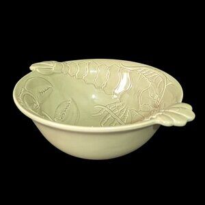 Magenta Celadon Olive Green Ceramic Lobster Serving Bowl 3D Relief Coastal Salad